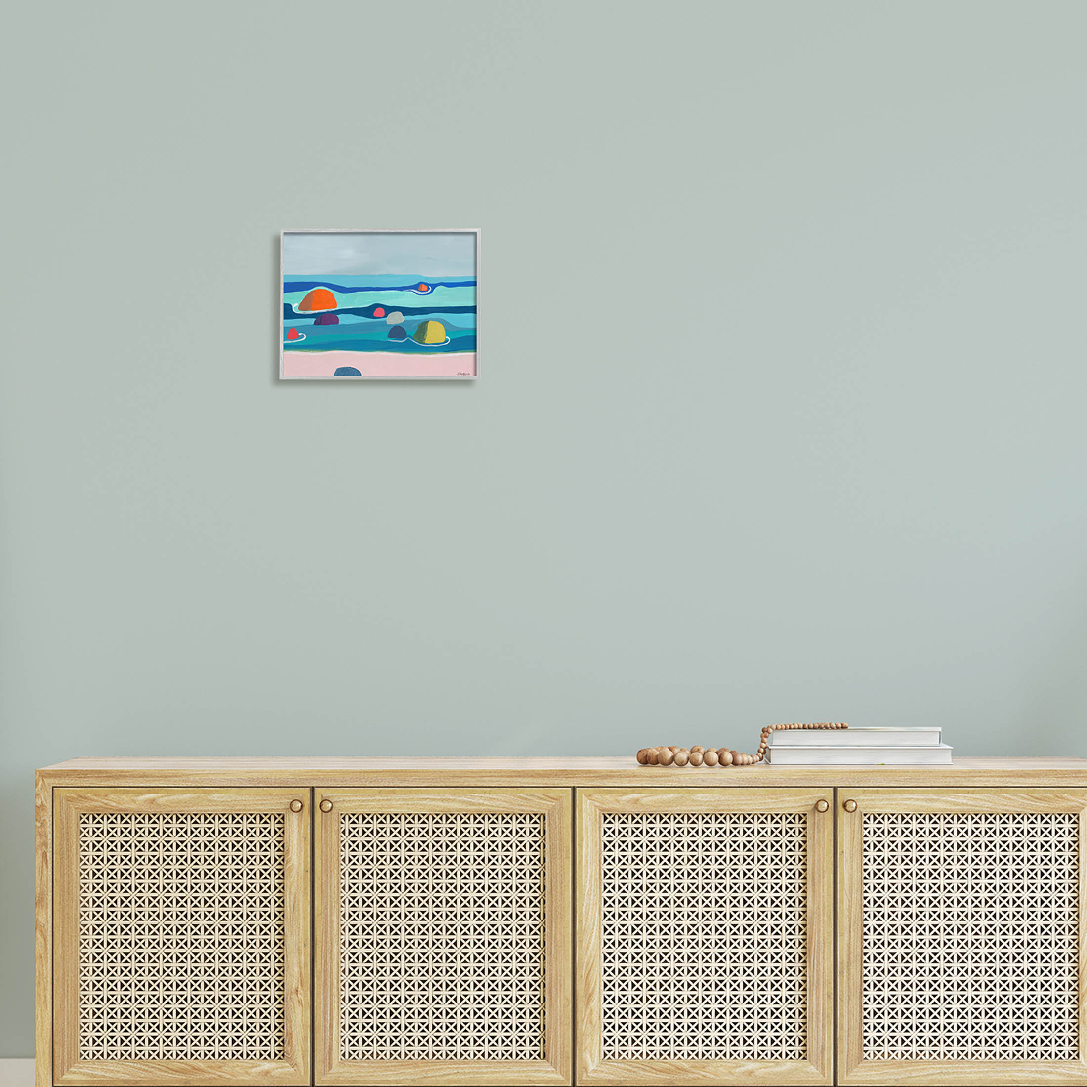 Modern Floating Beach Buoys Coastal Painting Gray Framed Art Print Wall Art