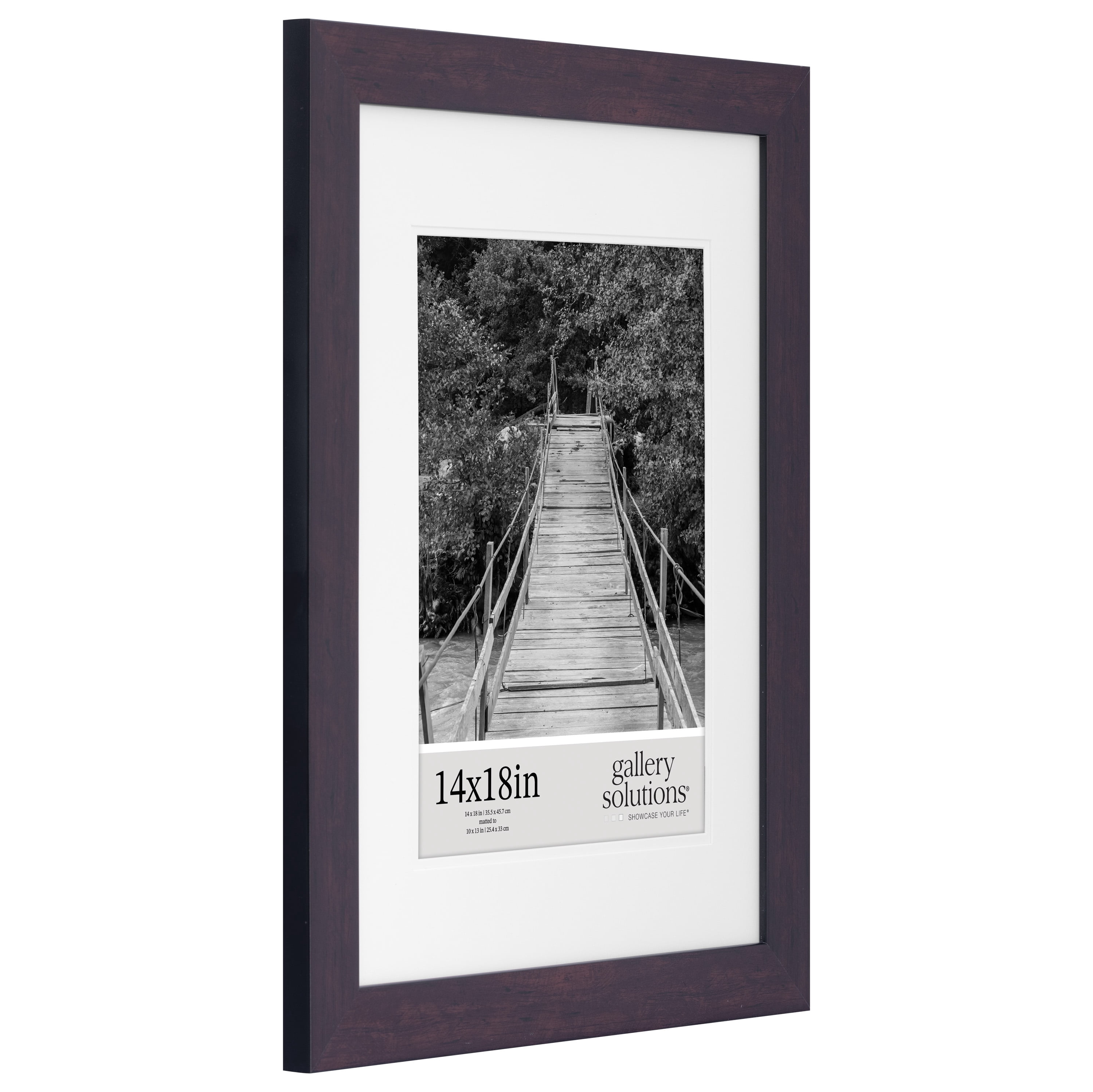 Gallery Solutions 14"x18" Walnut Wall Picture Frame Double White Mat - Matted for 10"x13" Image