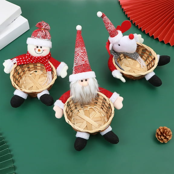Christmas Candy Tray Storage Basket, Christmas Decoration Santa Reindeer Snowman Candy Bowl Candy Container Cookie Container, Holiday Decoration for Party, Kitchen Table, Office Table