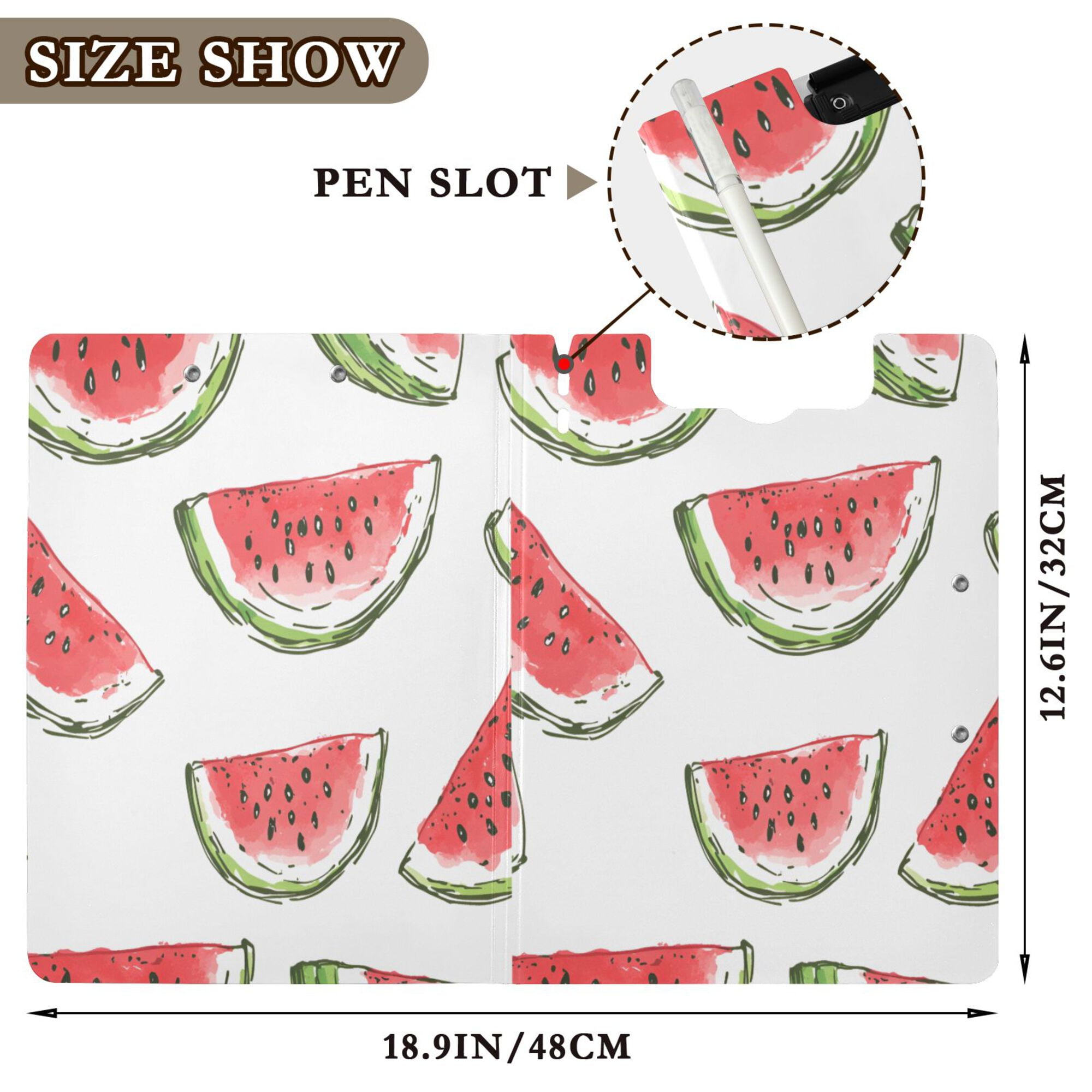 FORMRS A4 Clipboard Folder with Pen Holder Horizontal Foldable School Office Binder, Watermelon Pattern
