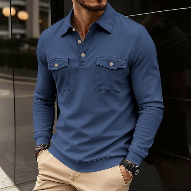 pstuiky camisas de manga larga para hombre, Sudadera con capucha y múltiples bolsillos para hombre, de color liso, con solapa y manga larga Tops de hombre s