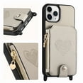 thumbnail image 2 of Compatible with iPhone 11 Pro Max Case Wallet, with Credit Card Holder Zipper Pocket Crossbody Strap Heart Pattern PU Leather Magnetic Clasp Kickstand Heavy Duty Protective Flip Cover, Gray, 2 of 12