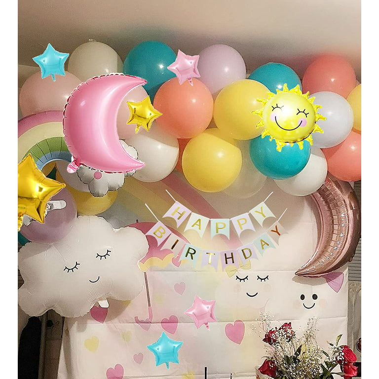AYUQI Pastel Birthday Decorations, Party Balloons Decoration Pastel Sky  Theme with Happy Birthday Banner, Sky Foil Balloons, Star Balloon Arch  Garland