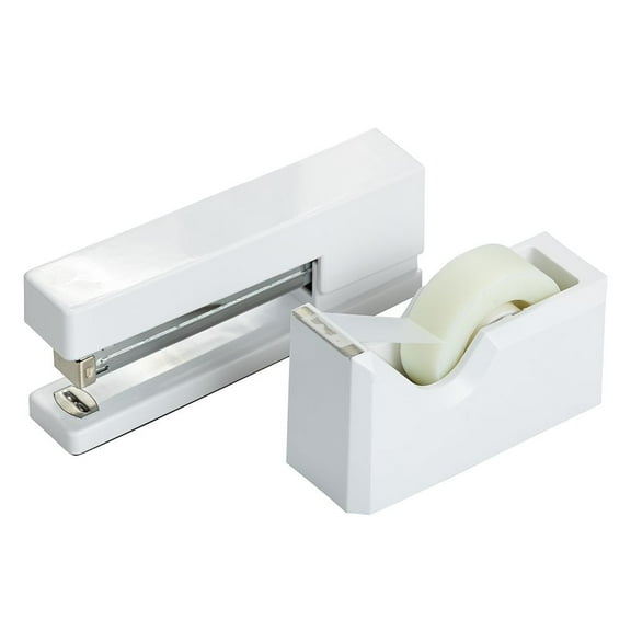 JAM Paper Desk Stationery Set, White, 2/Pack - 1 Stapler & 1 Tape Dispenser