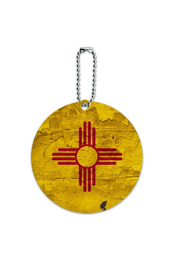 Rustic Distressed New Mexico State Flag Round Luggage ID Tag Card Suitcase Carry-On