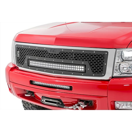 07 Chevrolet Silverado 1500 Light - Rough Country - 70196 - Laser-Cut Mesh Grille w/ 30-inch Black Series Dual Row CREE LED Light Bar (Chevrolet Silverado 1500) for Chevrolet: 07-13 Silverado 1500 4WD/2WD