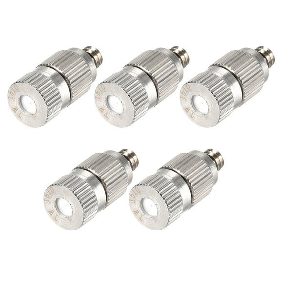 Brass Misting Nozzle - 3/16" 0.15mm Orifice Dia Fogging Spray Head for Outdoor Cooling System - 5 Pcs Silver Tone