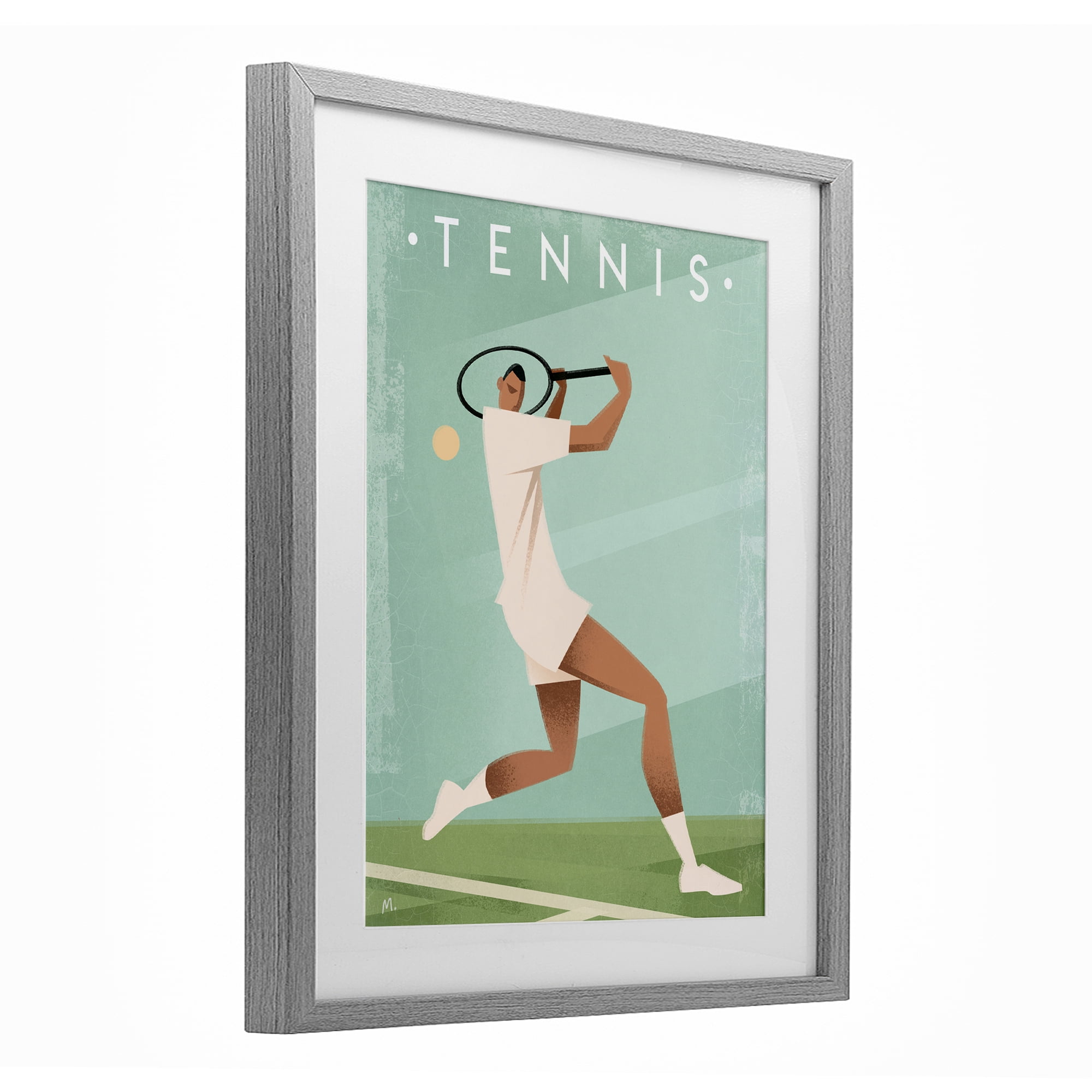 Stupell Industries Vintage Tennis Swing Gray Framed Print Under Glass, design by Martin Wickstrom