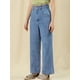 thumbnail image 4 of Vaqueros de Mezclilla de Cintura Alta para mujer Pantalones Largos con Ribete de Algodón Vaqueros de Pierna Ancha Azul XS, 4 of 6
