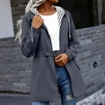 thumbnail image 2 of Busydd Womens Rain Jacket Casual Solid Color Long Sleeve Rain Coat Trendy Adjustable Waist Full Zip Button Waterproof Windbreaker Jacket with Pockets L, 2 of 8