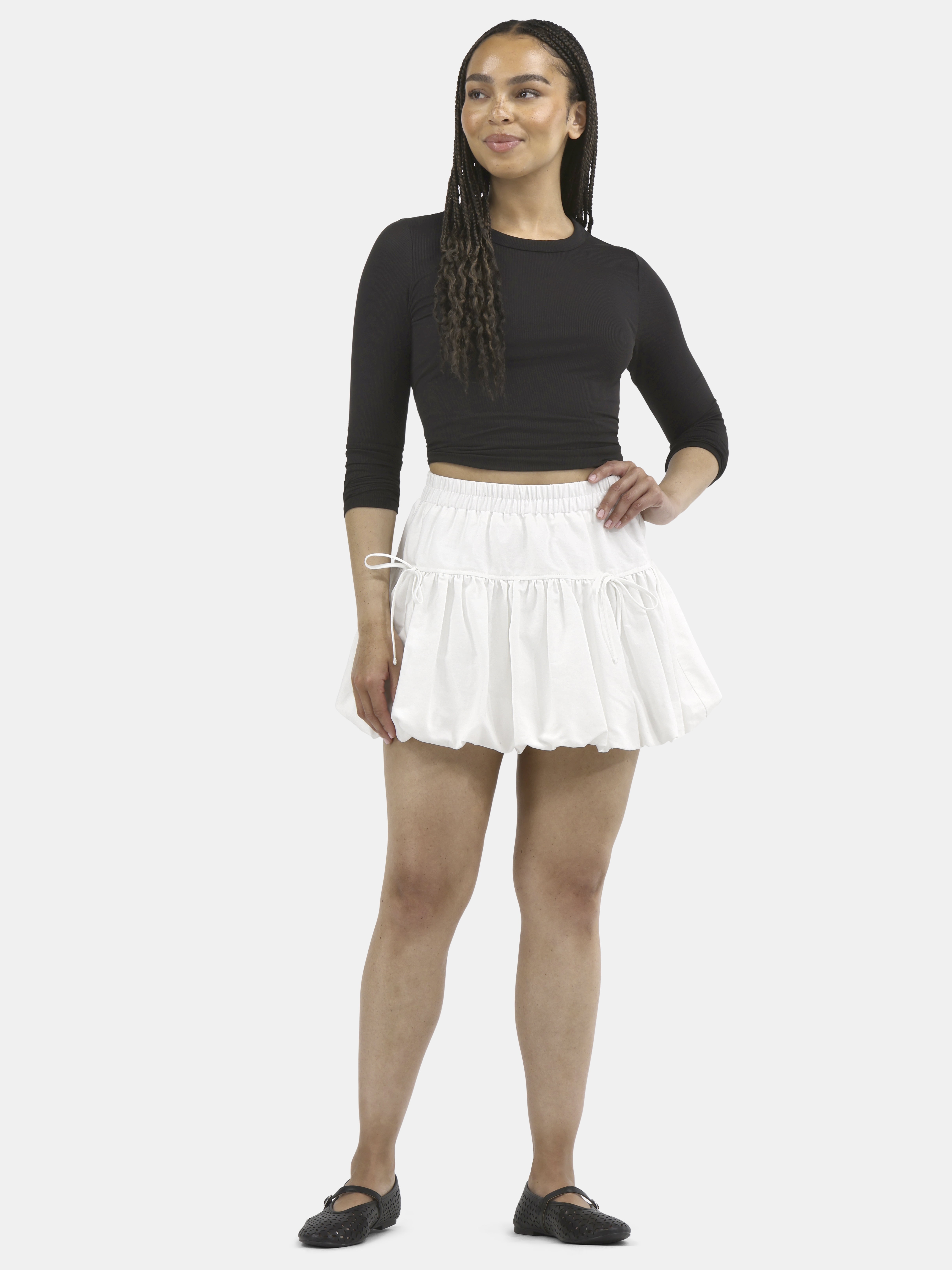 No Boundaries Bubble Mini Skirt with Bows, Women's High-Rise Puffy