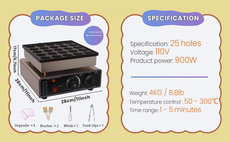 Commercial Mini Dutch Pancake Maker, 25-Cup Dorayaki Maker, Non-Stick Mini Dutch Pancake Pan, Stainless Steel Pancake and Waffle Maker, Electric Hot Cake Maker for Breakfast, Snacks, and Desserts