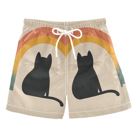 FORMRS Boys Swim Trunks Quick Dry Mesh Liner Boardshorts Sizes XS-XL, Beige Cat Rainbow