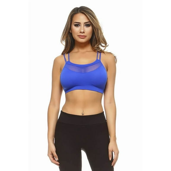 Women's Multi Strap Sports Bra w/Front Mesh, ROYAL BLUE S