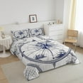 thumbnail image 3 of Erosebridal Compass Print Comforter Set Queen Size Ocean Nautical Themed Bedding Set Geometric Circles Pattern Comforter Coastal Sea Adventure Quilt Set, 3 of 7