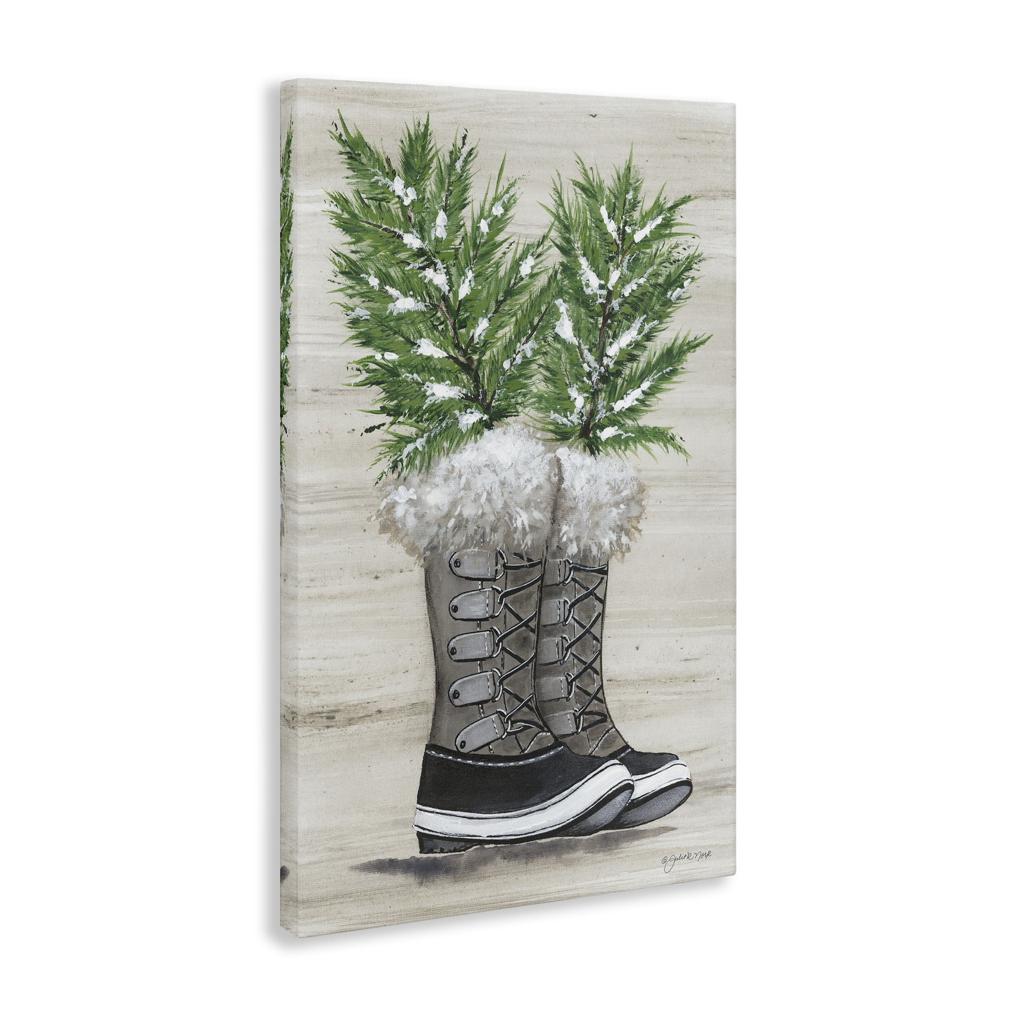 Stupell Industries Winter Sprigs in Boots Botanical & Floral Painting Gallery Wrapped Canvas Art Print Wall Art, 20 x 30
