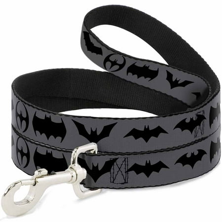 DC Comics Pet Leash Dog Leash Bat Logo Transitions Gray Black 4 Feet Long 1.0 Inch Wide