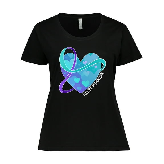 Inktastic Suicide Prevention Awareness Purple and Teal Heart Ribbon Women's Plus Size T-Shirt