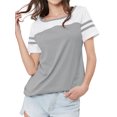 thumbnail image 4 of Women Stripe Splice Short Sleeve Crew Neck Shirt, 4 of 6