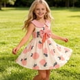 thumbnail image 4 of Girls Sleeveless A-Line Summer Dress with Peach Print and Bow Peter Pan Collar for Kids Little Kid Casual Party,Size 7-8T, 4 of 7