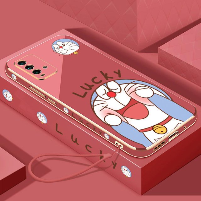 OnePlus 9 8 Pro Nord 2 5G 8T Lucky Doraemon Lisa plating square edge shell Exquisita Cubierta De Concha Blanda