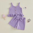 thumbnail image 5 of TOWED22 Toddler Baby Girl Summer Clothes Cotton Ruffled Sleeve Shirt Tops and Shorts Set Outfits 12Months-4T(Blazer,18-24 M), 5 of 7