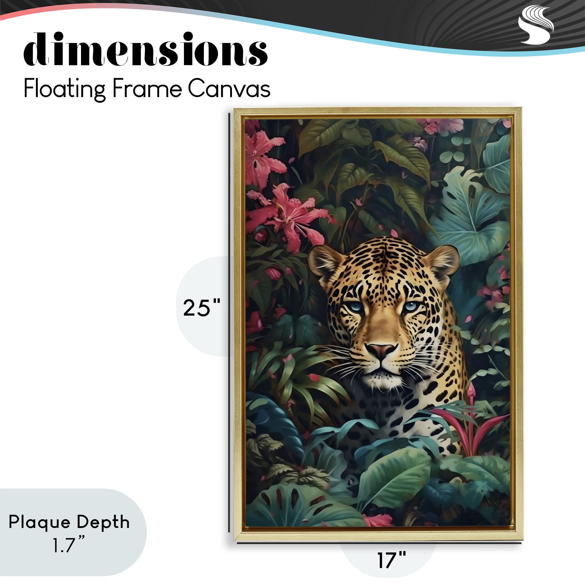Stupell Industries Jaguar with Silent Emerald Gaze Gold Framed Floater Canvas Wall Art, design by Creative Studio