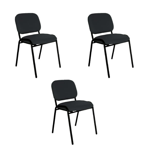 Offiho, Set de 3 Silla para Visita, Sala de Espera, Oficina, Consultorio, Tapiz de Tela color Oxford
