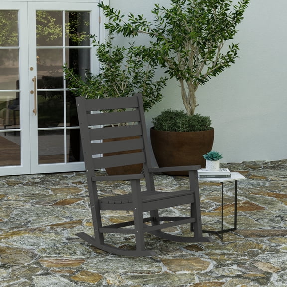 Merrick Lane Contemporary HDPE Patio All Weather Rocking Chair with Rust Resistant, Gray