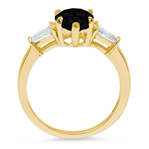 2.5 ct Pear Cut Natural Onyx Three-Stone Engagement Ring for Women in 18K Yellow Gold