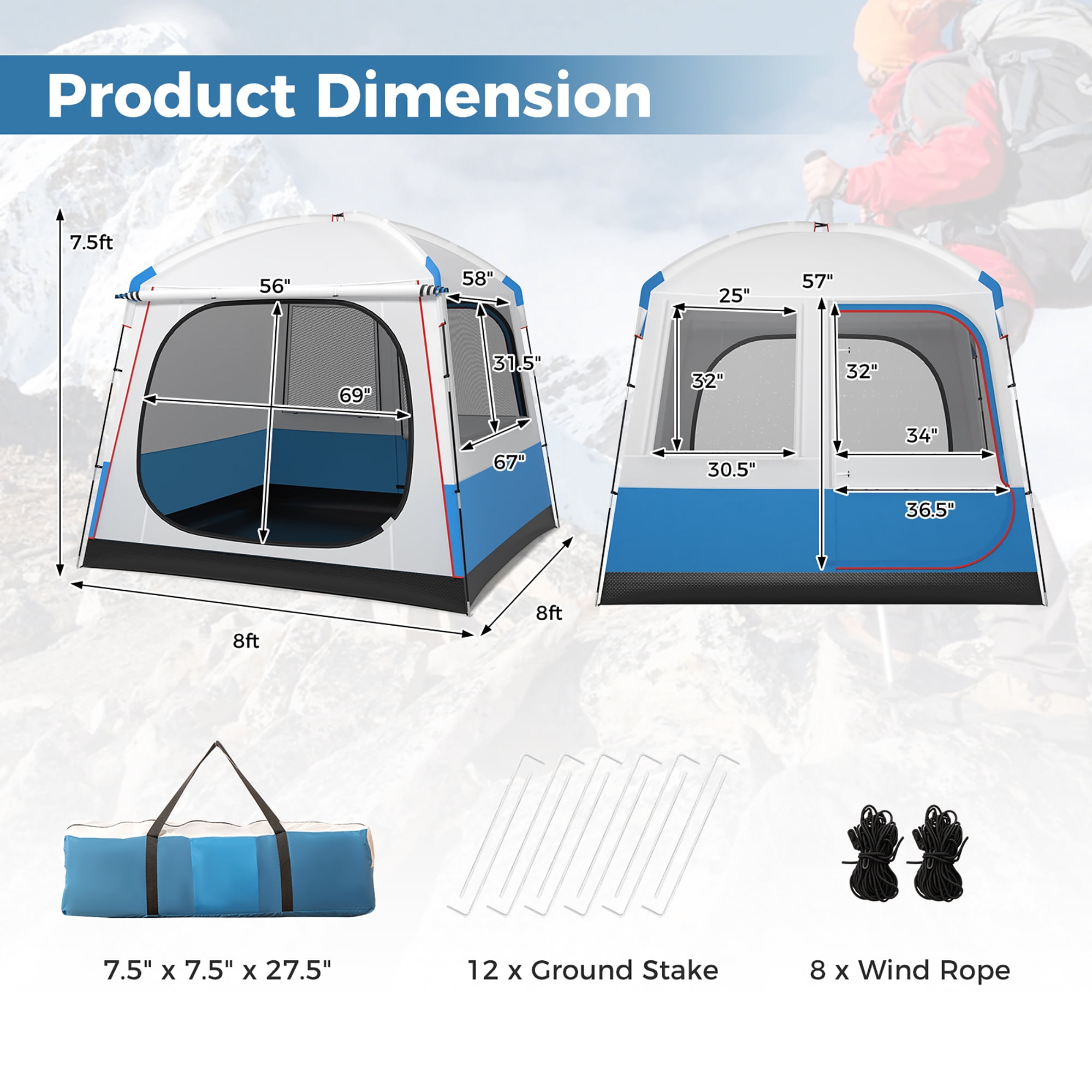 Gymax Camping Tent for 3-5 People Cabin Shelter w/ Large Double-Layer Mesh Front Door