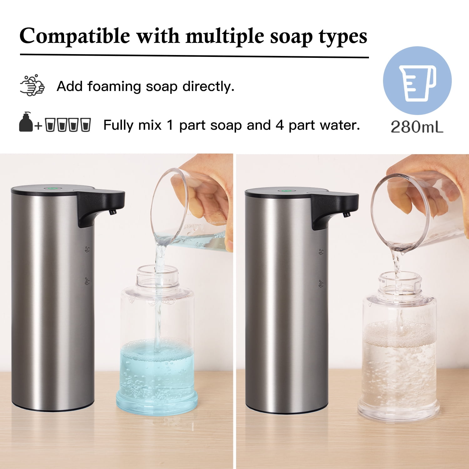 Lococo Soap Dispenser, Rechargeable Automatic Soap Dispenser Stainless Steel Touchless Foaming Soap Dispenser for Bathroom Auto Hand Soap Dispenser for Kitchen, Xmas Gift,9oz