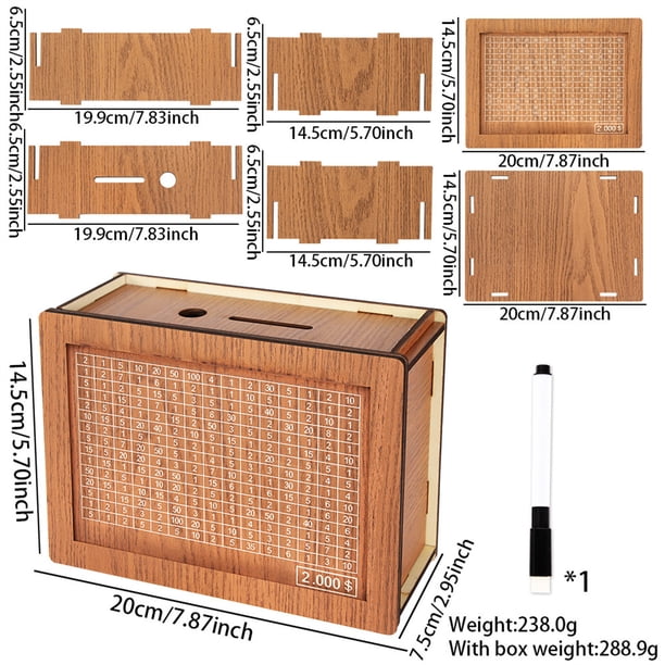 Xihbxyly Hucha de Madera, Hucha Personalizable, Divertido Rastreador de Objetivos, Diseño Fácil de Montar, Decoración para El Hogar y La Oficina, Elegante Opción de Regalo, Incluye Bolígrafo para Tom