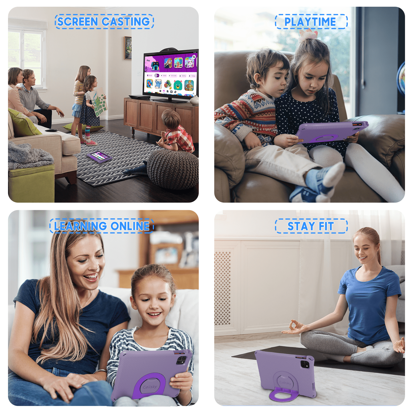 Callsky 10.1 inch Android 15 Kids Tablet, ABCmouse Authorized Learning App, 12GB+64GB, 8-Hour Battery, Parental Controls, Google Kids Space, Purple