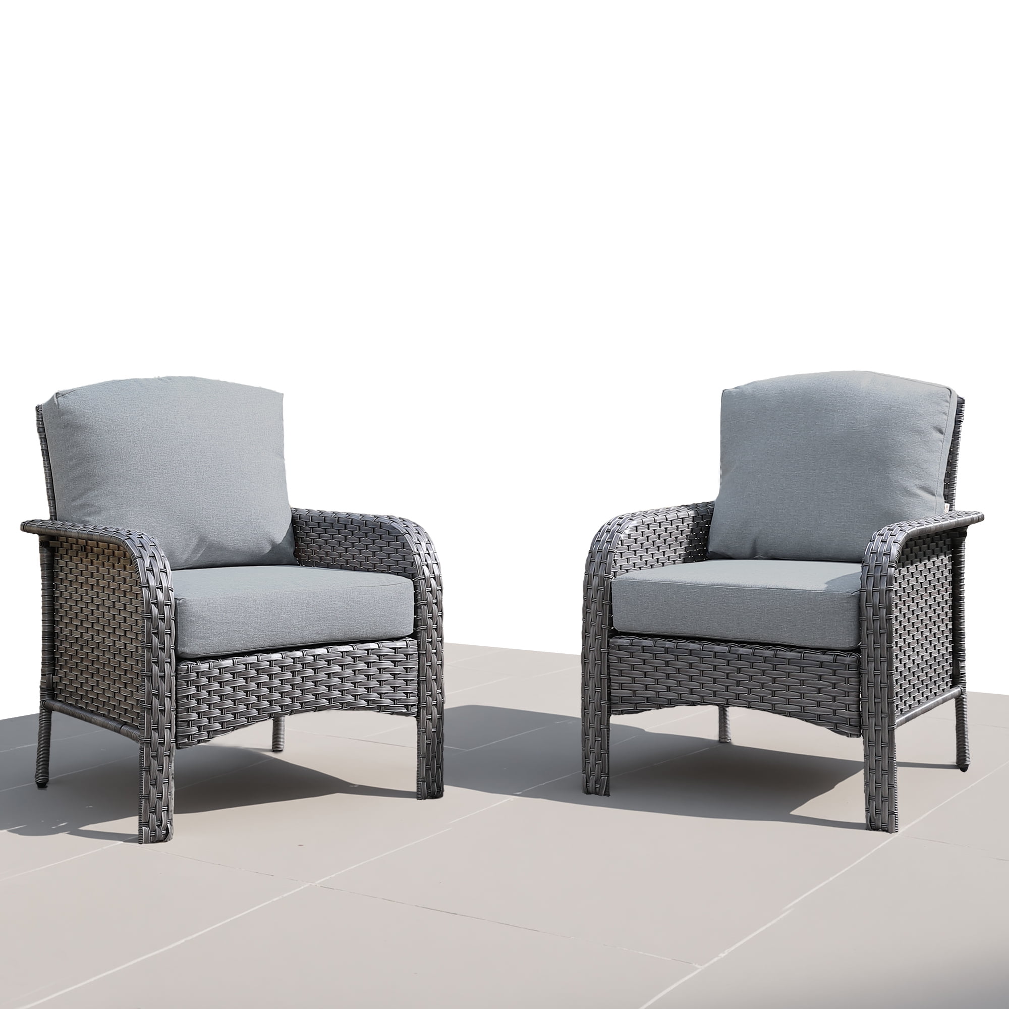 Ovios Patio Chairs Set of 2 All-Weather Wicker Patio Furniture Chairs Set Rattan High-Back Outdoor Armchairs with Cushions, Dark Grey