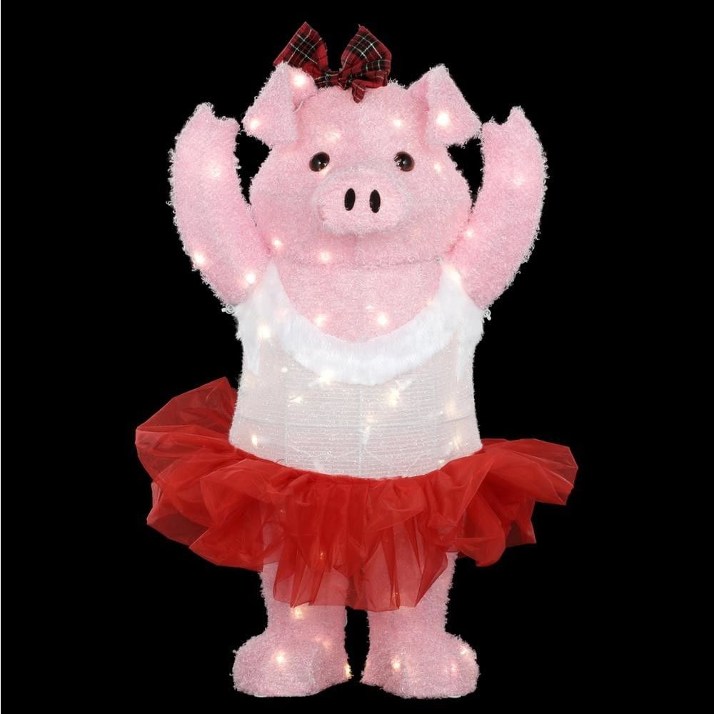 Home Accents Holiday Christmas Decorations Warm 32 TY242-1814-1 in.Yard Indoor White Pig Outdoor LED Dancing