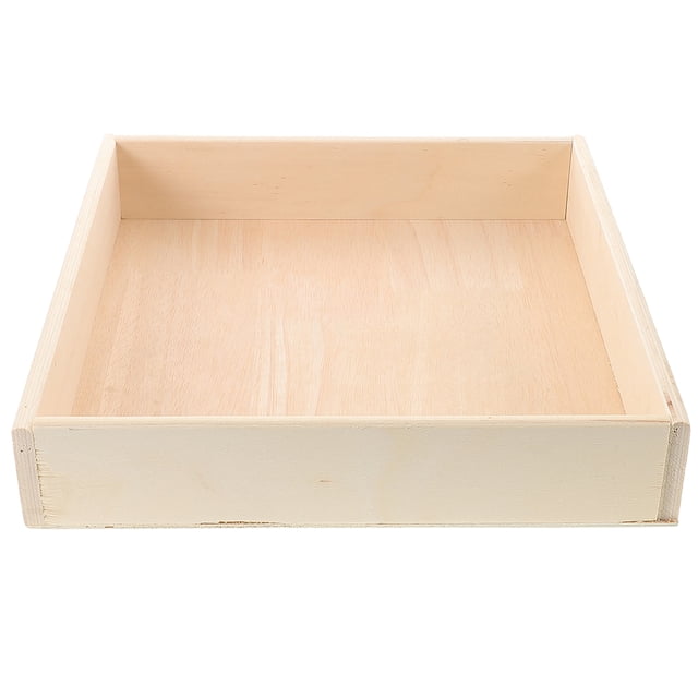 mesa de arena: caja de arena de madera para escritorio para niños - bandeja montessori cuadrada para espacios pequeños y salas de juegos en interiores caja cuadrada de madera amarillo claro, vista cenital frontal con interior plano y paredes de 6 cm (2.36 in), acabado liso con veta visible; diseñada para contener arena y organizar juguetes en salas infantiles y hogares pequeños, adecuada para actividades Montessori y para ordenar accesorios de juego.