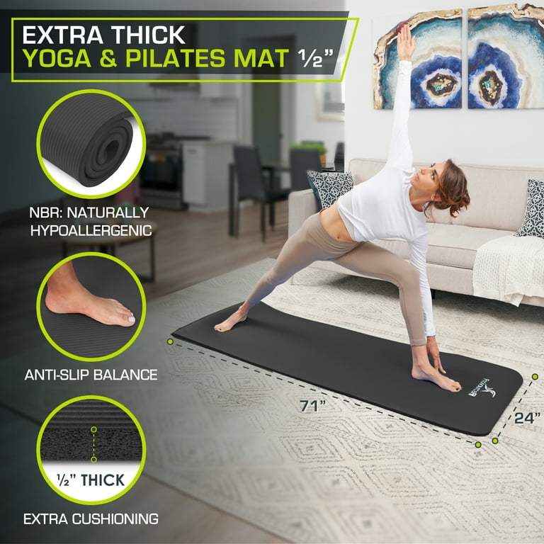 ProsourceFit Extra Thick Yoga and Pilates Mat 1/2-inch or 1-inch Thick for  Fitness 71”L x 24”W