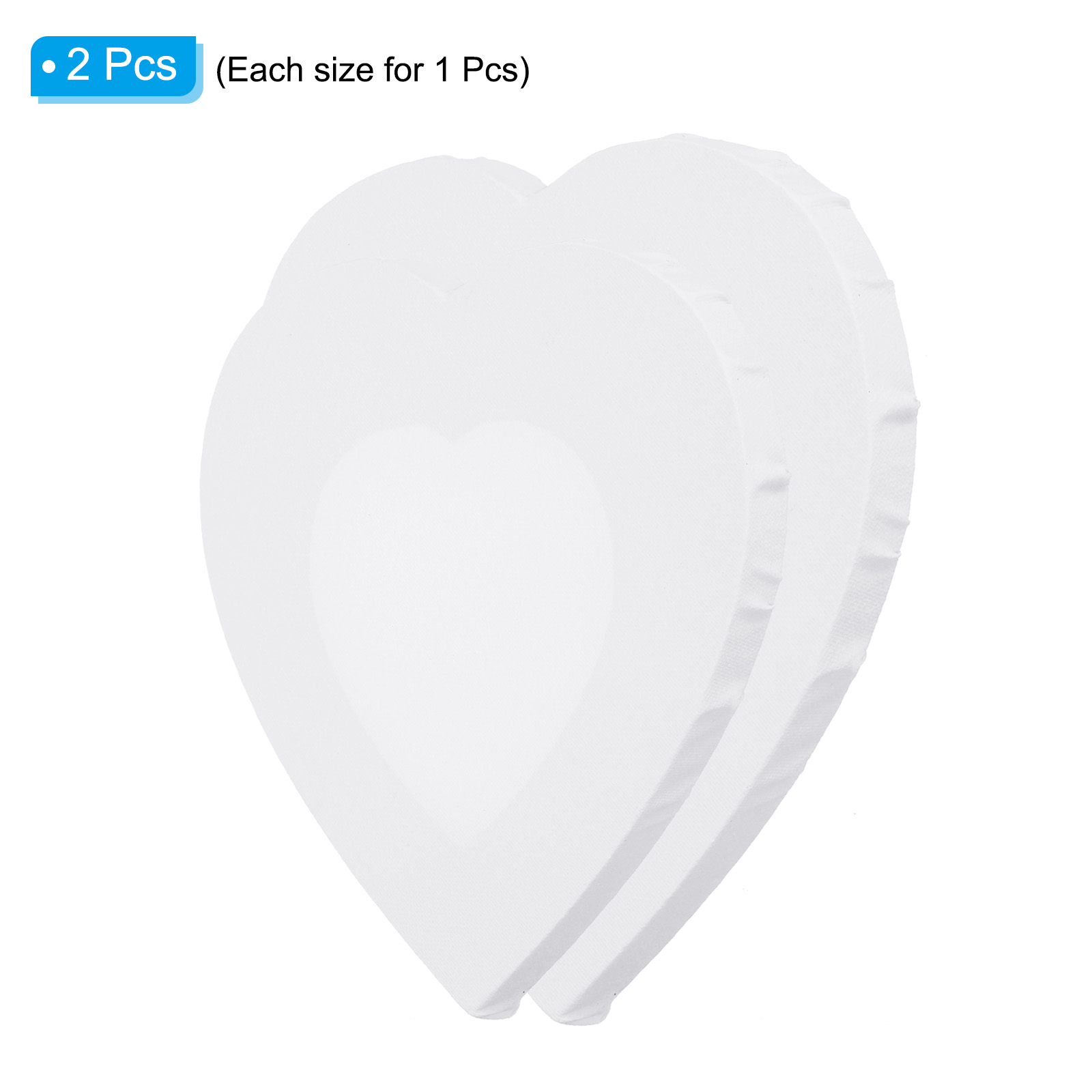 Uxcell Paint Canvases for Painting, 2 Pack 8x8/12x12 Inch Heart-Shaped Wood Frame Stretched Blank Art Board Panels White
