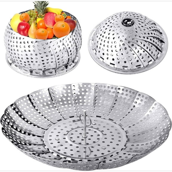 Veggie Vegetable Steamer Basket, Folding Steaming Basket, Metal Collapsible Stainless Steel Steamer Basket Insert, for Cooking Food, Expandable Fit Various Size Pot
