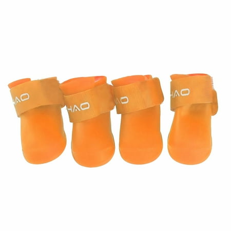 GASTROPOD 4Pcs Dog Shoes Fun Cartoon Style Dog Boots & Paw Protectors Anti-Slip Waterproof Dog Rain Boots 4.3x3.3cm Orange