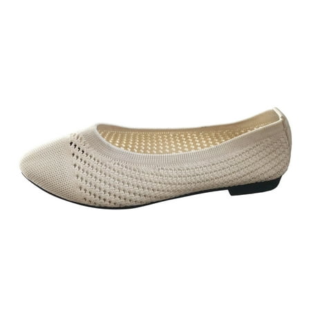 

Blphud Women Shoes Summer Shoes for Women 2024 Casual Women Low Heel Ladies Fashion Solid Color Breathable Mesh Knitted Pointed Flat Casual Single Shoes Womens Sneakers Beige 39