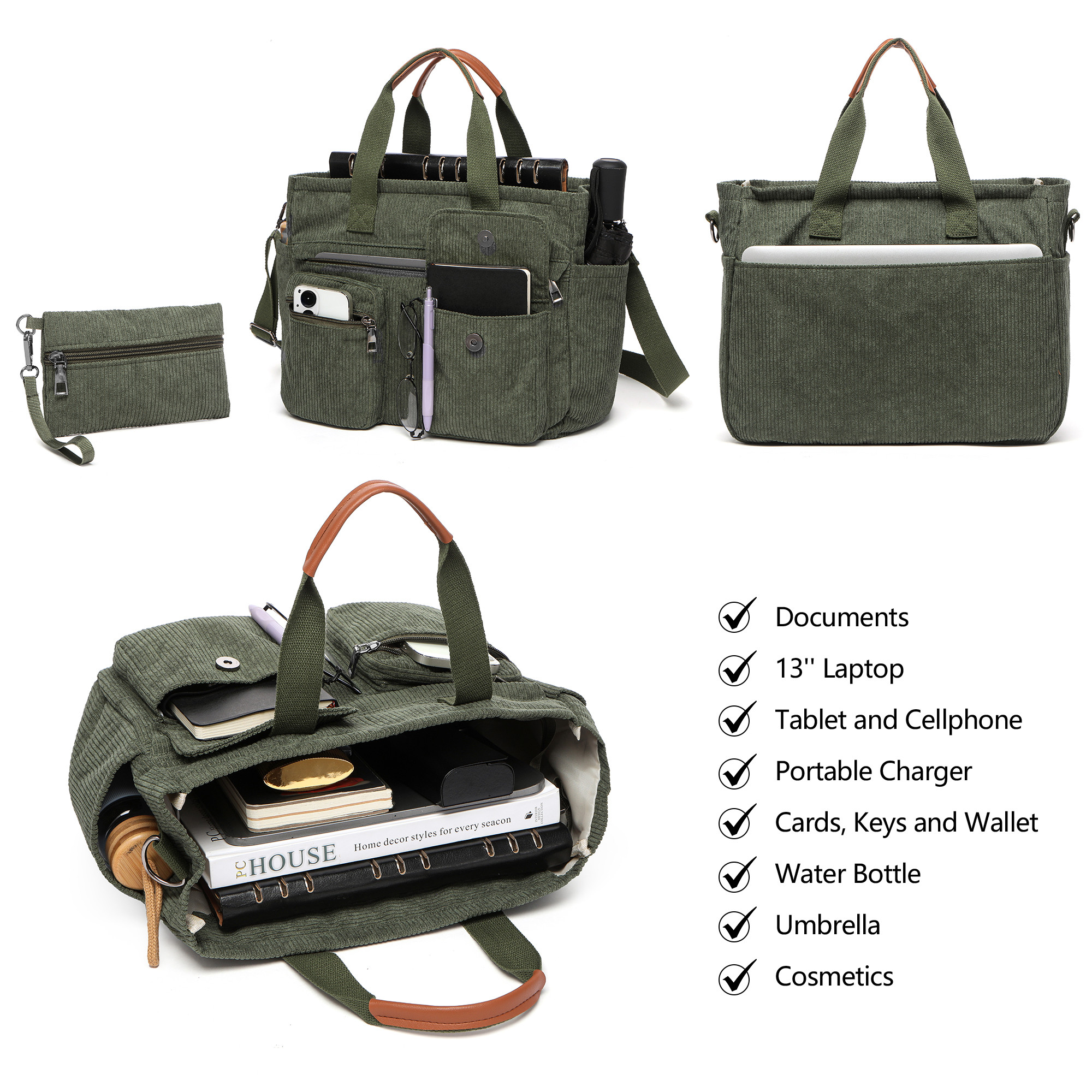 2-Piece Women's Corduroy Bag Set: Stylish Laptop Tote + Multi-Functional Crossbody Bag – Large-Capacity Work/Travel/Gym Bag
