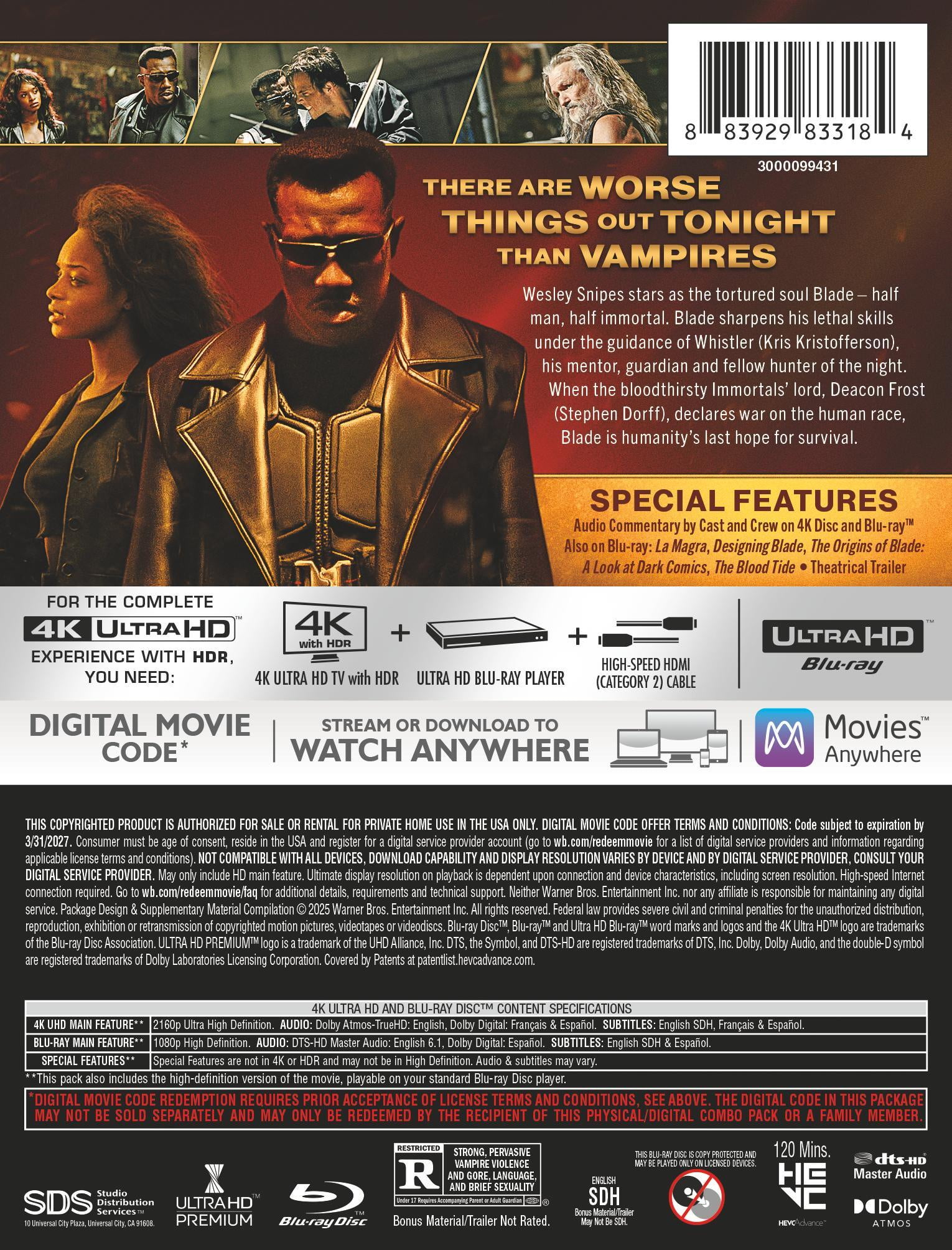 Blade (Walmart Exclusive) (Steelbook) (4K Ultra HD + Blu-ray + Digital Copy), Action, Warner Bros.