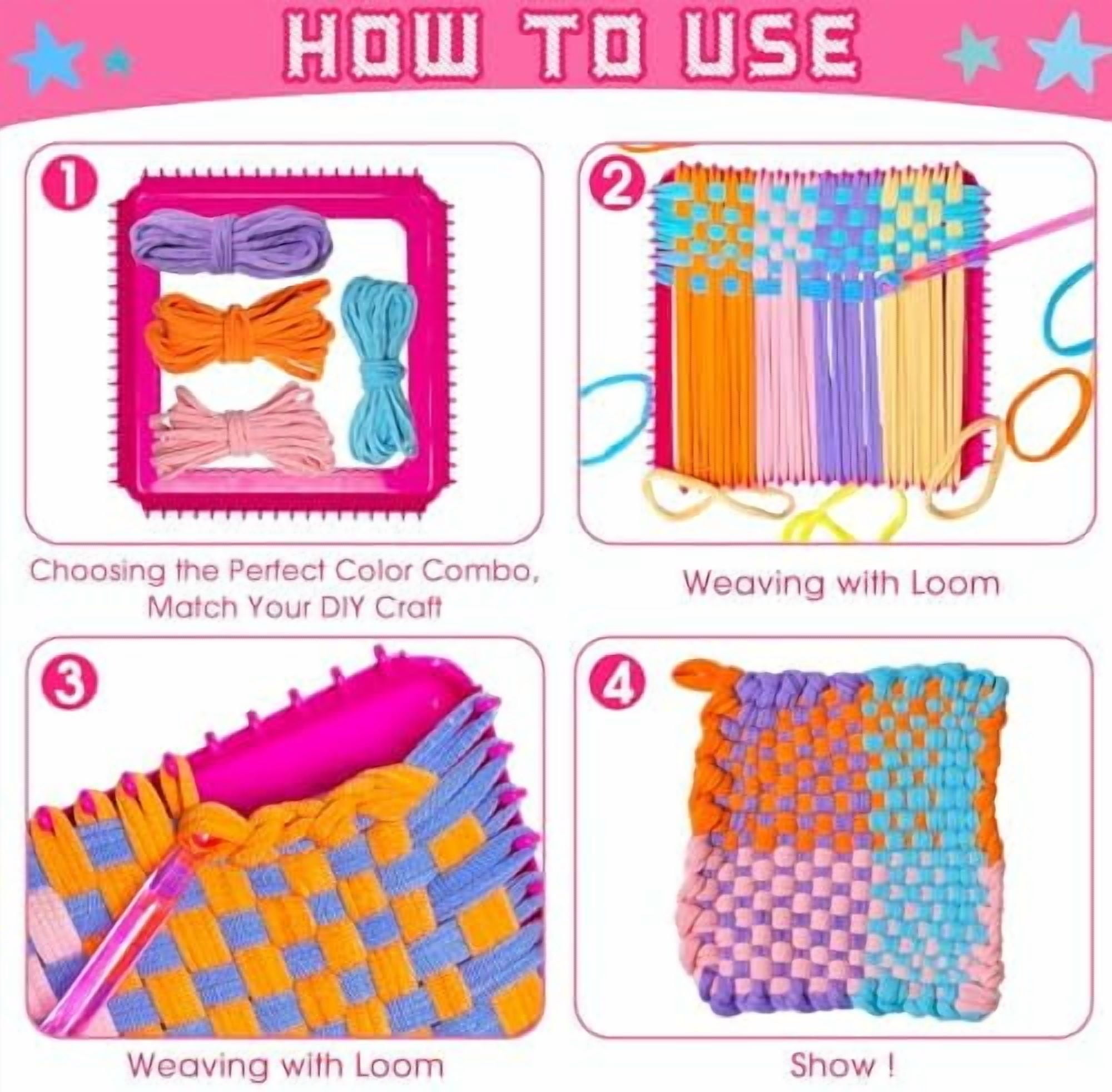 Weaving Loom Kit Toys for Kids and Adults DIY Arts and Crafts for Girls Ages 5 6 7 8 9 10 12, Pot Holder Loom Knitting Kits Includes 8 Color Craft Loops for Beginners$$Art & Craft