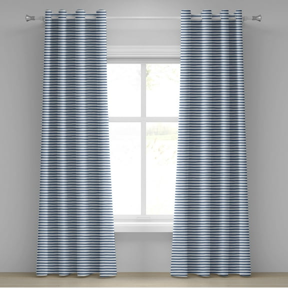 Ambesonne Harbour Stripe Grommet Curtain, Hand Drawn Sea, 50" x 96", Night Blue White