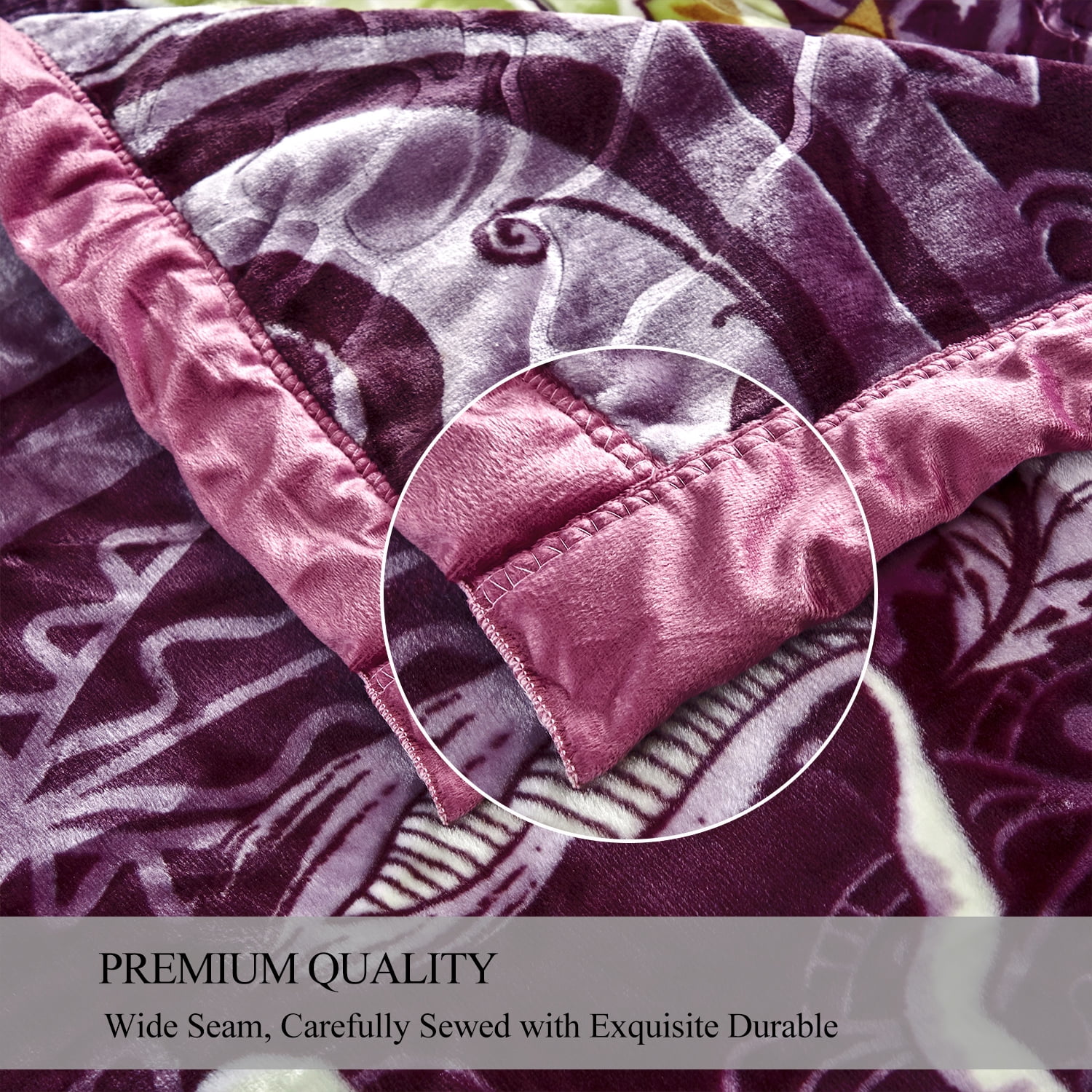 NC Fleece Bed Blanket Queen Purple Floral,2 Ply Thick Warm Plush Blanket,79" x 89",5.3lb