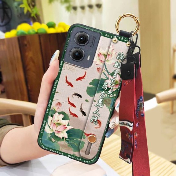 LYM-Phone Case For MOTO Edge 5G 2024, Protective Ring Soft case Kickstand Silicone Back Cover Elderly lady Durable Fashion Wristband Waterproof Anti-dust Dirt-resistant Shockproof