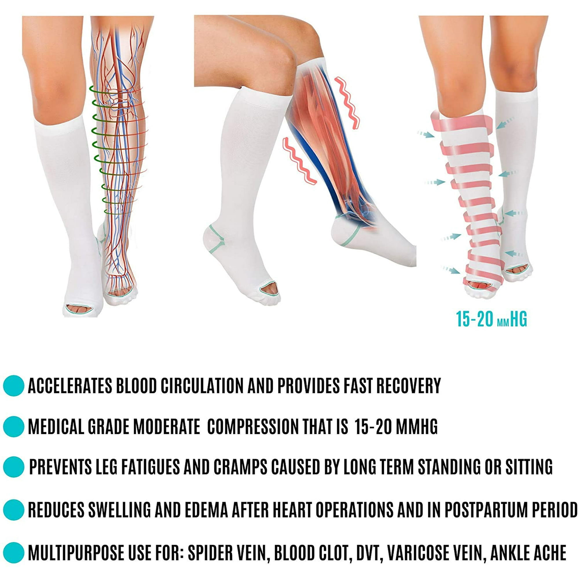 Anti Embolism Compression Stockings Knee High Unisex Ted Hose Socks 15 20 mmHg Moderate Level Medium Walmart