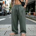 thumbnail image 4 of Mens Big and Tall Linen Pants Wide Leg Baggy Pants Elastic Waist Casual Summer Beach Palazzo Trousers Size M-5XL Green, 4 of 5